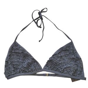 BCBG Women's Dusty Blue Ruffle Halter Bikini Top Size L NWT